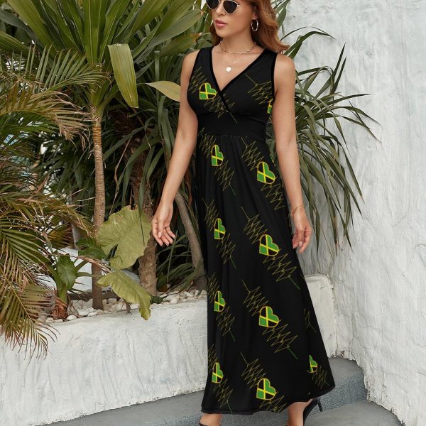 I Love Jamaica Jamaican Flag Heart Womens Casual Sleeveless Dress Maxi Long Beach Dress Sundress