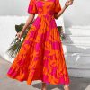 Casual Women Summer Dresses 2024 Puff Sleeve Floral Maxi Dresses Smocked Backless Flowy Tiered Beach Long Dress