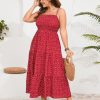 Women's Plus Size Summer Maxi Dress Sleeveless Spaghetti Strap Smocked Casual Boho Tiered Long Beach Sun Dresses