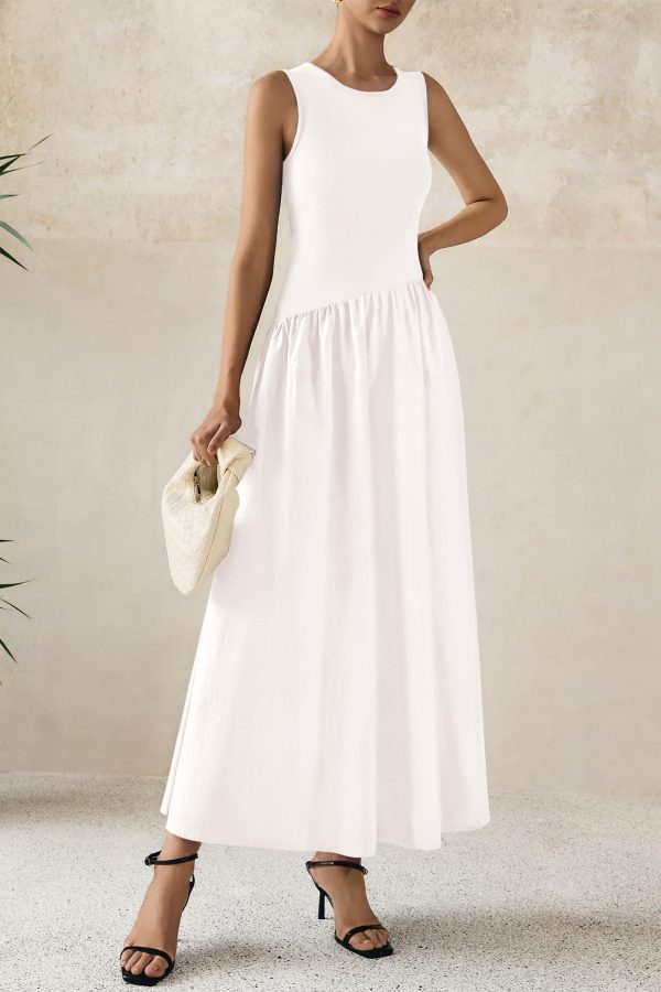 Women's Maxi Sundress Casual Summer 2025 Sleeveless Asymmetrical Drop Waist Patchwork Long Flowy Tank Dresses