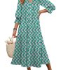 Women's Boho Maxi Dresses 2025 Summer Casual V Neck Puff Sleeve Floral Tiered Flowy Swing Beach Vacation Long Dress