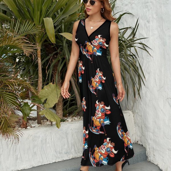 Ski Rider Cow Womens Casual Sleeveless Dress Maxi Long Beach Dress Sundress