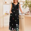 Nightgowns for Women Sleeveless Sleepshirt Long Print House Dress Tank Nightshirt Maxi Casual Dress with Pockets