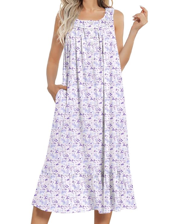 Women's Nightgowns Long Sleeveless Night gown with Pockets Soft Ladies Nightdress