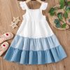 Girls' Color Block Ruffle Trim Sleeveless High Waist Flared Long Cami Dress