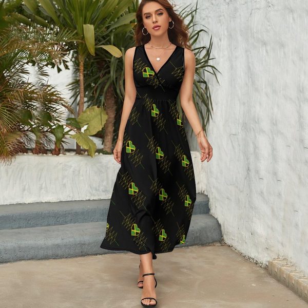 I Love Jamaica Jamaican Flag Heart Womens Casual Sleeveless Dress Maxi Long Beach Dress Sundress