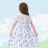 Family Matching Outfits Boho Floral Print Square Neck Puff Sleeve Smocked Dress and Short Sleeve T-Shirts Matching Set