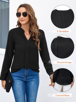Women's Dressy Casual Blouses Business Long Sleeve Shirts V Neck Work Tops Fall Fashion 2025