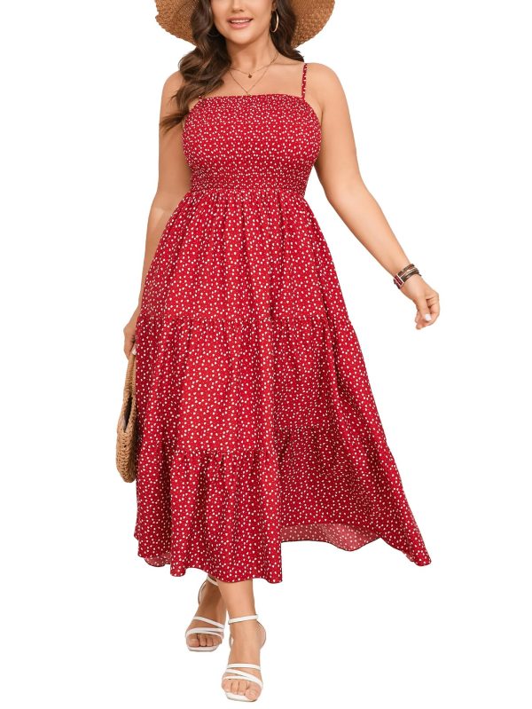 Women's Plus Size Summer Maxi Dress Sleeveless Spaghetti Strap Smocked Casual Boho Tiered Long Beach Sun Dresses