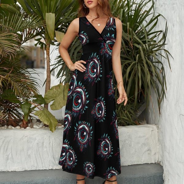 Goat Print Occult Eye Themes Devil Womens Casual Sleeveless Dress Maxi Long Beach Dress Sundress