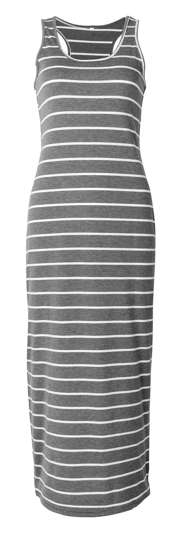 Women Sleeveless Scoop Neck Striped Maxi Sundresses Loose Racerback Long Dress