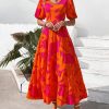 Casual Women Summer Dresses 2024 Puff Sleeve Floral Maxi Dresses Smocked Backless Flowy Tiered Beach Long Dress