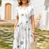 Women Summer Short Sleeve Midi Dress with Pockets Casual Aline Flowy Tshirt Dress Floral Vocation Beach Sundress