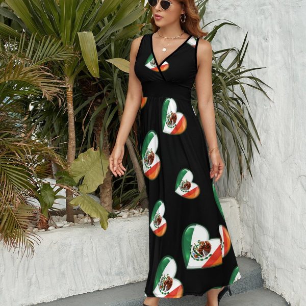 Mexican Flag Heart Womens Casual Sleeveless Dress Maxi Long Beach Dress Sundress