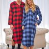 Men's 2 Pack Lightweight Cotton Flannel Sleep Shirt, Long Henley Nightshirt Pajamas