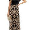 Women Summer Crew Neck Casual Short Sleeve Solid Floral Print Long Maxi Dress with Pockets