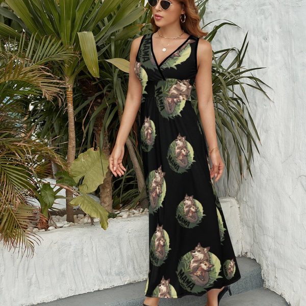 Mama Wolf Wolf Love Womens Casual Sleeveless Dress Maxi Long Beach Dress Sundress