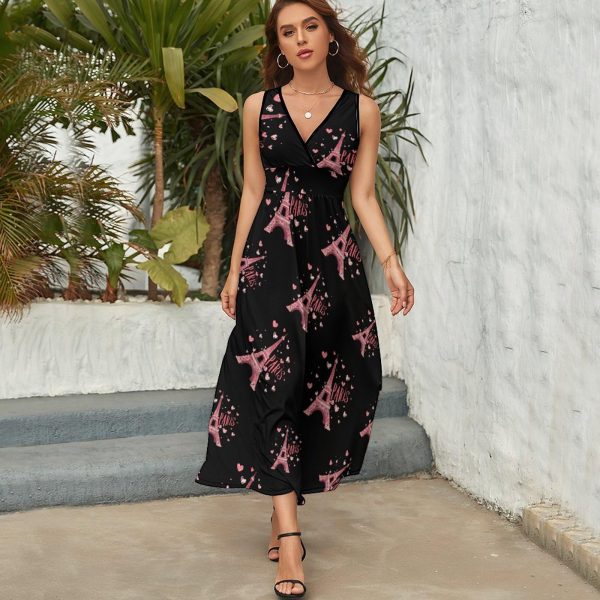 Paris France Eiffel Tower Souvenir Womens Casual Sleeveless Dress Maxi Long Beach Dress Sundress