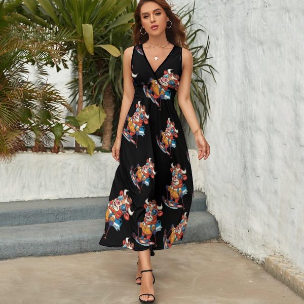 Ski Rider Cow Womens Casual Sleeveless Dress Maxi Long Beach Dress Sundress