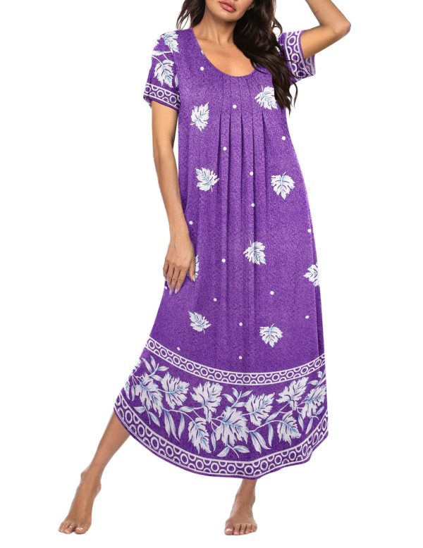 Long Nightgowns for Women House Dress Plus Size Sleepwear Pleated Full Length Loungwear S-4XL
