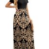 Women Summer Crew Neck Casual Short Sleeve Solid Floral Print Long Maxi Dress with Pockets