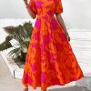Casual Women Summer Dresses 2024 Puff Sleeve Floral Maxi Dresses Smocked Backless Flowy Tiered Beach Long Dress