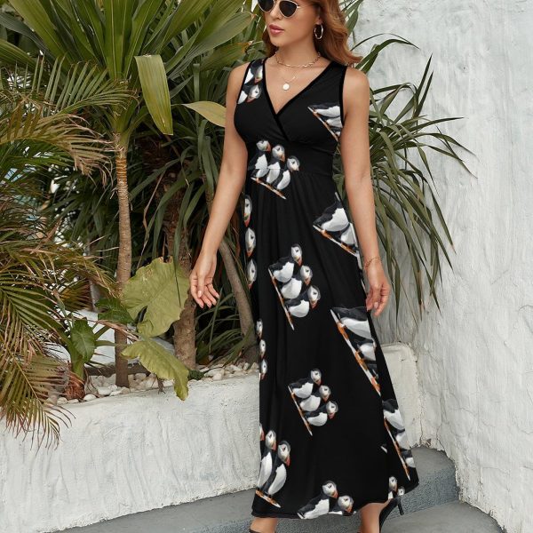 Three Puffin Bird Womens Casual Sleeveless Dress Maxi Long Beach Dress Sundress