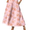 Women's Midi Summer 2025 Boho Elastic High Waist A-Line Flowy Swing Asymmetric Tiered Skirt Dress with Pockets