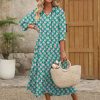 Women's Boho Maxi Dresses 2025 Summer Casual V Neck Puff Sleeve Floral Tiered Flowy Swing Beach Vacation Long Dress