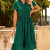 Women Short Sleeve V Neck Swiss Dot Midi Summer Dresses 2024 Boho Ruffle Long Dresses Ruffle Wedding Guest Dress