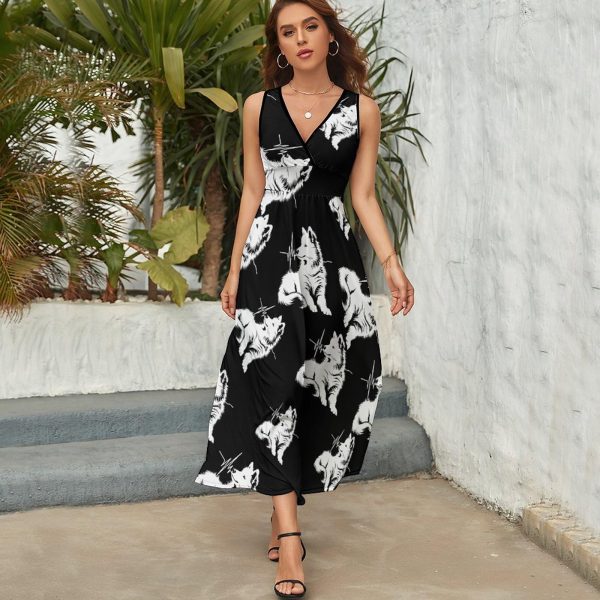 Samoyed Dog Womens Casual Sleeveless Dress Maxi Long Beach Dress Sundress