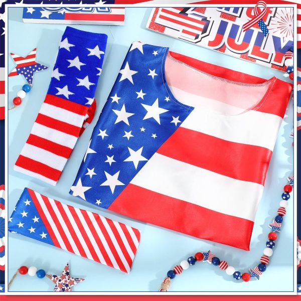 American Flag Dress Set for Women Include Patriotic Flag Dress American Flag Socks Bandana for 4th of July