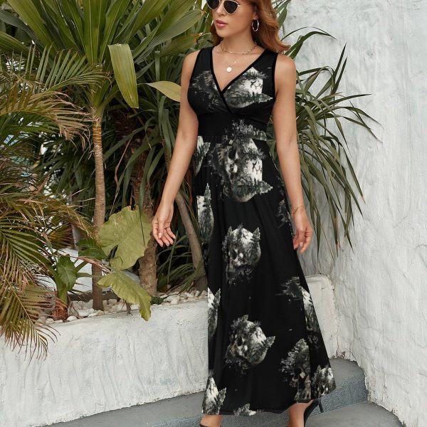 Funny Gothic Skull Womens Casual Sleeveless Dress Maxi Long Beach Dress Sundress