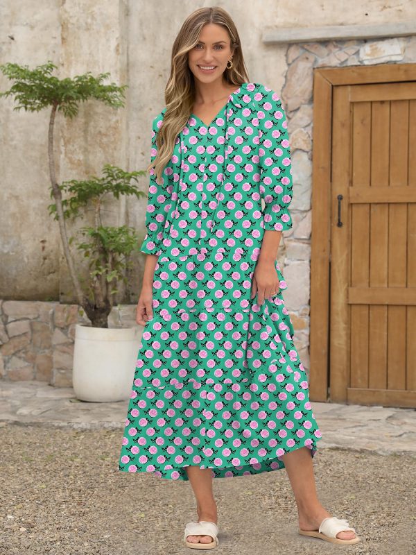 Women's Boho Maxi Dresses 2025 Summer Casual V Neck Puff Sleeve Floral Tiered Flowy Swing Beach Vacation Long Dress